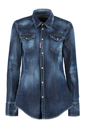 Stone washed denim shirt-0